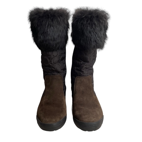 Authentic Coach Brown Suede Leather & Fur Trim Winter Boots Size 7 - Picture 1 of 8